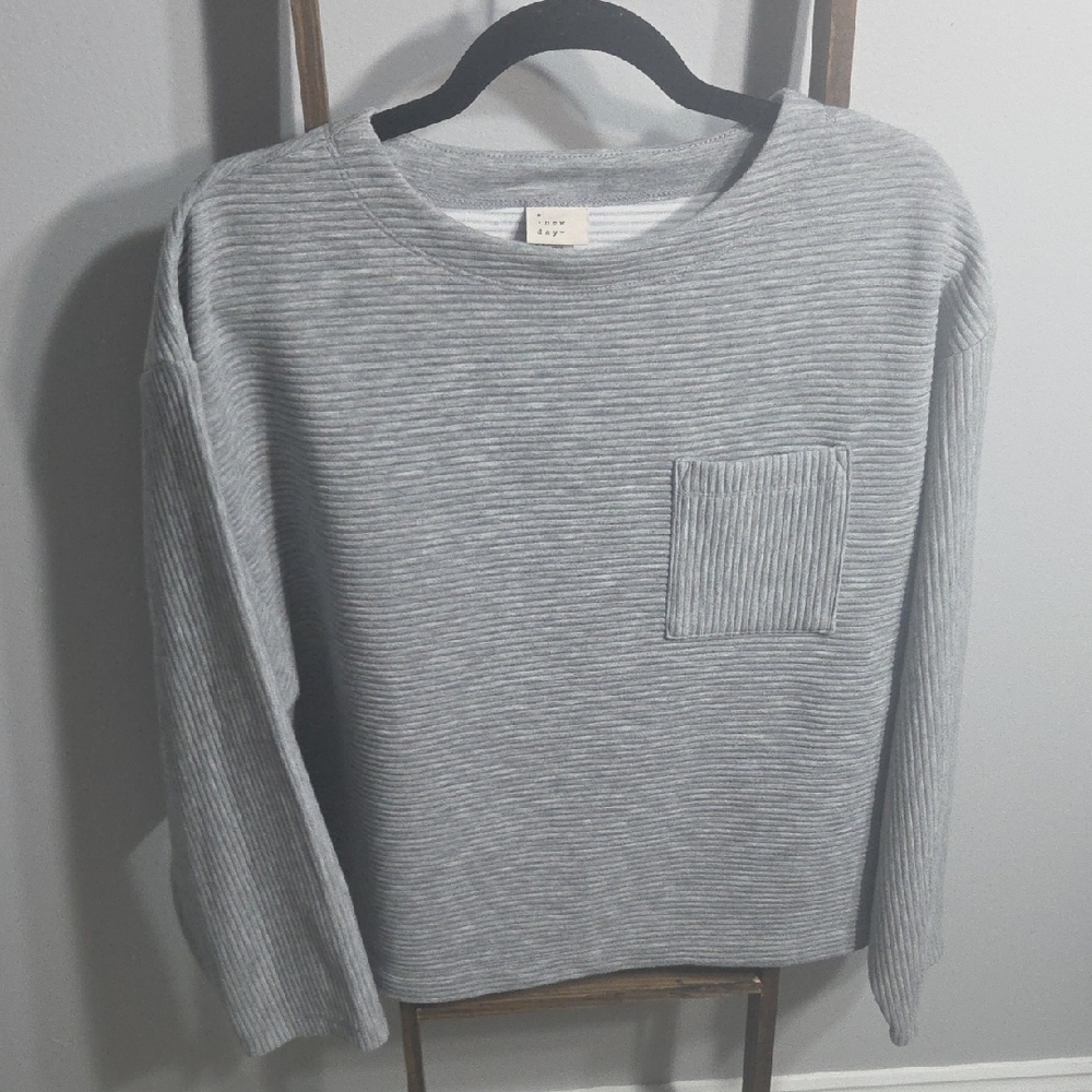 a new day Light Gray Striped Crewneck Sweater